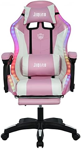 Gaming Chair – Excessive Again Racing PC Pc Desk with LED Gentle Seat Peak Adjustment Workplace Chair Swivel Ergonomic Leather-based Chair with Footrest and Headrest Esports Chair for Adults & Teenagers