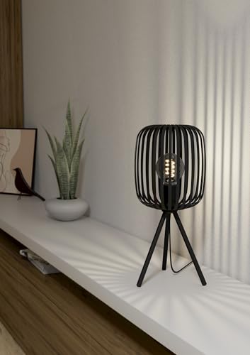 EGLO Tischlampe Romazzina, Stativ Nachttischlampe, Dreibein Tischleuchte aus Metall in Schwarz, Deko Schlafzimmer, Wohnzimmer Tisch Lampe mit E27 Fassung