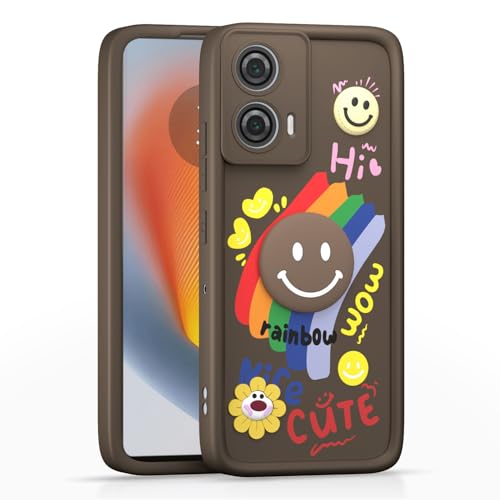 Image of Pikkme Back Cover for Motorola Moto Edge 50 Fusion 5G / Moto G96 5G | Soft Silicone| Cute Rainbow Smile & 3D Cartoon Flower Design | Shockproof Raised Camera Protection Bumper Case (Brown)