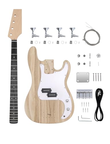 Fistrock DIY Electric Bass Kit Beginner Kit 4 String PB Bass Style with Paulownia Body Hard Maple Neck Engineered Wood Fretboard Chrome Hardware Build Your Own Bass Guitar.