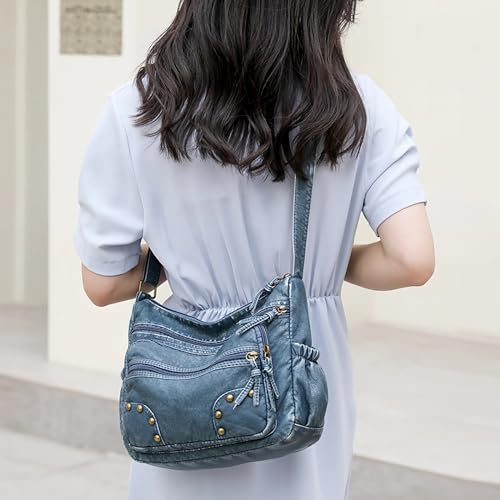 WITERY Lightweight Leather Multi-Pocket Shoulder Bag for Women - Retro Sling Medium Travel Purses2