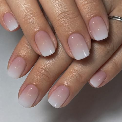 Image of CurvLife Soft Gel Square Press-On Nails Short, Reusable Ombre Nude Pink Fake Nails with Glue & Adhesive Tabs, 30PCS Salon-Quality Stick-On Nails for At-Home Manicure (Milk Blush)