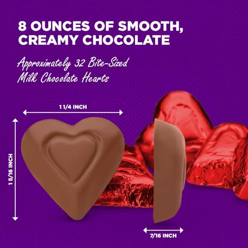 Madelaine Chocolate Company Solid Premium Milk Chocolate Mini Hearts - American-Made, Swiss-Formulated - Individually Wrapped in Red Foil, 8oz