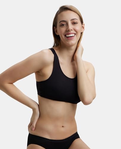 Image of Jockey 1582 Women's Super Combed Cotton Elastane Stretch Slip On Crop Top with Stay Fresh Treatment Pack of 2