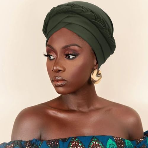 Image of DRESHOW Turban Pre-Tied Twisted Hat Thread African Head Wraps for Black Women Chemo Cancer Cap Braid Hair Cover