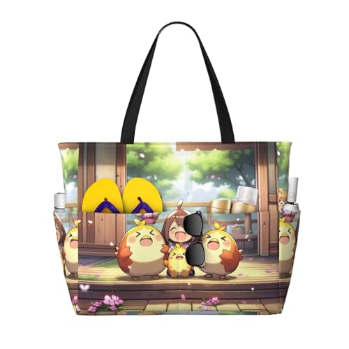 BackYard Chickens Print Large Capacity Foldable Washable Zipper Beach Travel Tote Bag ShoppingBag