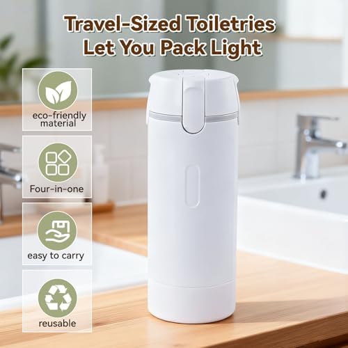 4 in 1 Travel Dispenser Bottle with Cleaning Brush,4 Pack 30ml Leak Proof Refillable Travel Size Toiletries Containers for Shampoo Conditioner,Portable Travel Bottles Set for Vacation Camping & Gym - 3