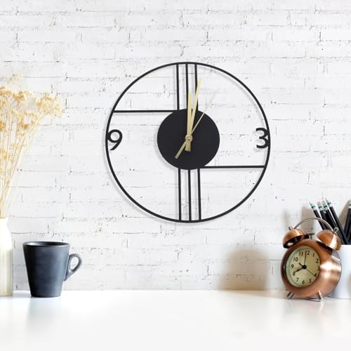 Horloge Murale Silencieuse Design Moderne Fer Noir Salon