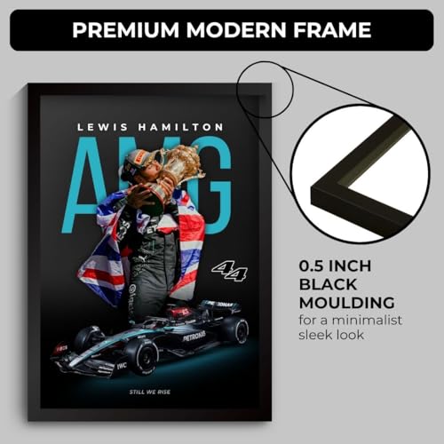 Image of Lewis Hamilton Poster Mercedes F1 Poster | Framed AMG F1 Car A4 Sized (31 x 23 cm) | Lewis Hamilton Posters | Mercedes Car Frame for Wall, Gift for Boys, Formula 1 Frame | Formula 1 Frames (F 027)