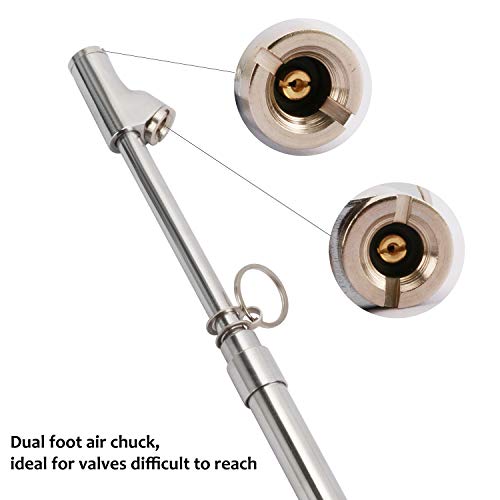 Image of MEASUREMAN Heavy Duty Dual Head Truck Tire Gauge, Solid Brass Body, Aluminum Slide, with Hook, Range 10-150psi