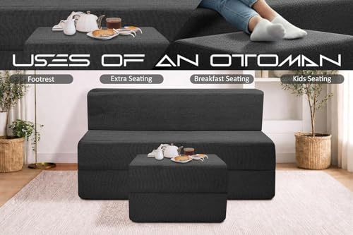 Image of Rosebell Foldable Sofa-Cum-Bed with Ottoman | 3-in-One Foldable Sofa, Lounger & Bed-4x6 Feet Two Seater- Perfect for Home & Office -Black-Color