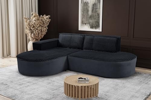 Kaiser Möbel - Ecksofa mit Wohnlandschaft, Eckcouch L-Form, Sofa 3-sitzer, Polstersofa, Bequemes Couch mit Ottomane für Wohnzimmer, Relaxsofa, Plüsch Cord, Modena Studio, Soft, Schwarz, Links Kaiser Möbel - Ecksofa mit Wohnlandschaft, Eckcouch L-Form, Sofa 3-sitzer, Polstersofa, Bequemes Couch mit Ottomane für Wohnzimmer, Relaxsofa, Plüsch Cord, Modena Studio, Soft, Schwarz, Links