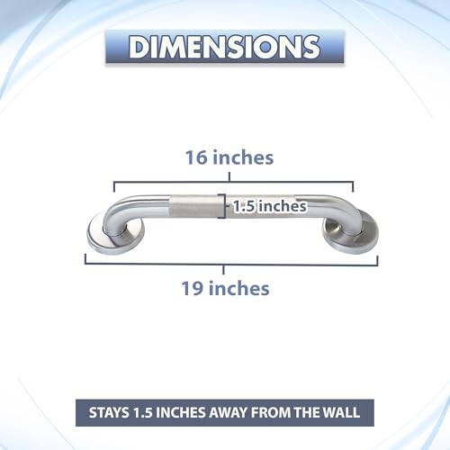 16” Shower Handle Knurled Grip | 304 Stainless Steel Grab Bars for Bathtubs and Showers | ADA Standard Hand Rails for Seniors, Children, Injured People | Supports Upto 400lbs | 1.5” Diameter Tube