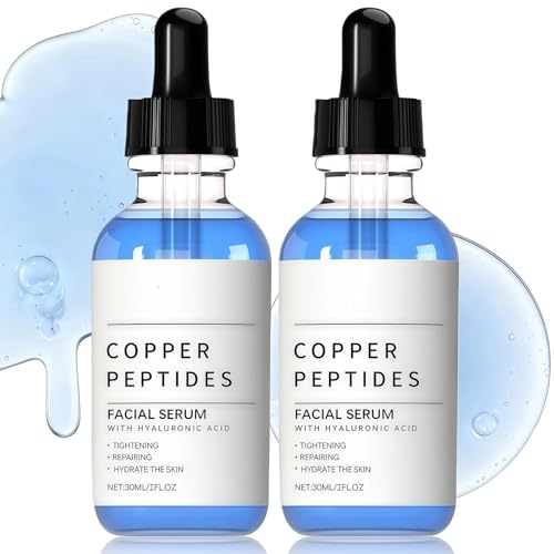 2PCS GHK-Cu Copper Peptides Serum Anti Aging Serum with Hyaluronic Acid Reduces Fine Lines & Wrinkles Hydrating Facial Serum for Smoother & Firmer Skin Promotes Elasticity