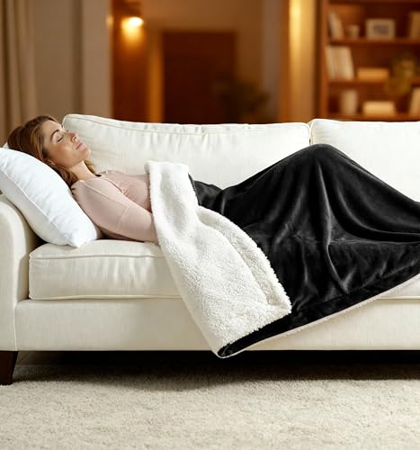 Image of Heated Blanket Electric Throw 50 inchx60 inch - Safe Electric Heating Blanket with Auto Shut-Off & Overheat Protection, 10 Heat Settings, Washable Heated Throw for Couch, Bed, Office & Dorm, Charcoal Black