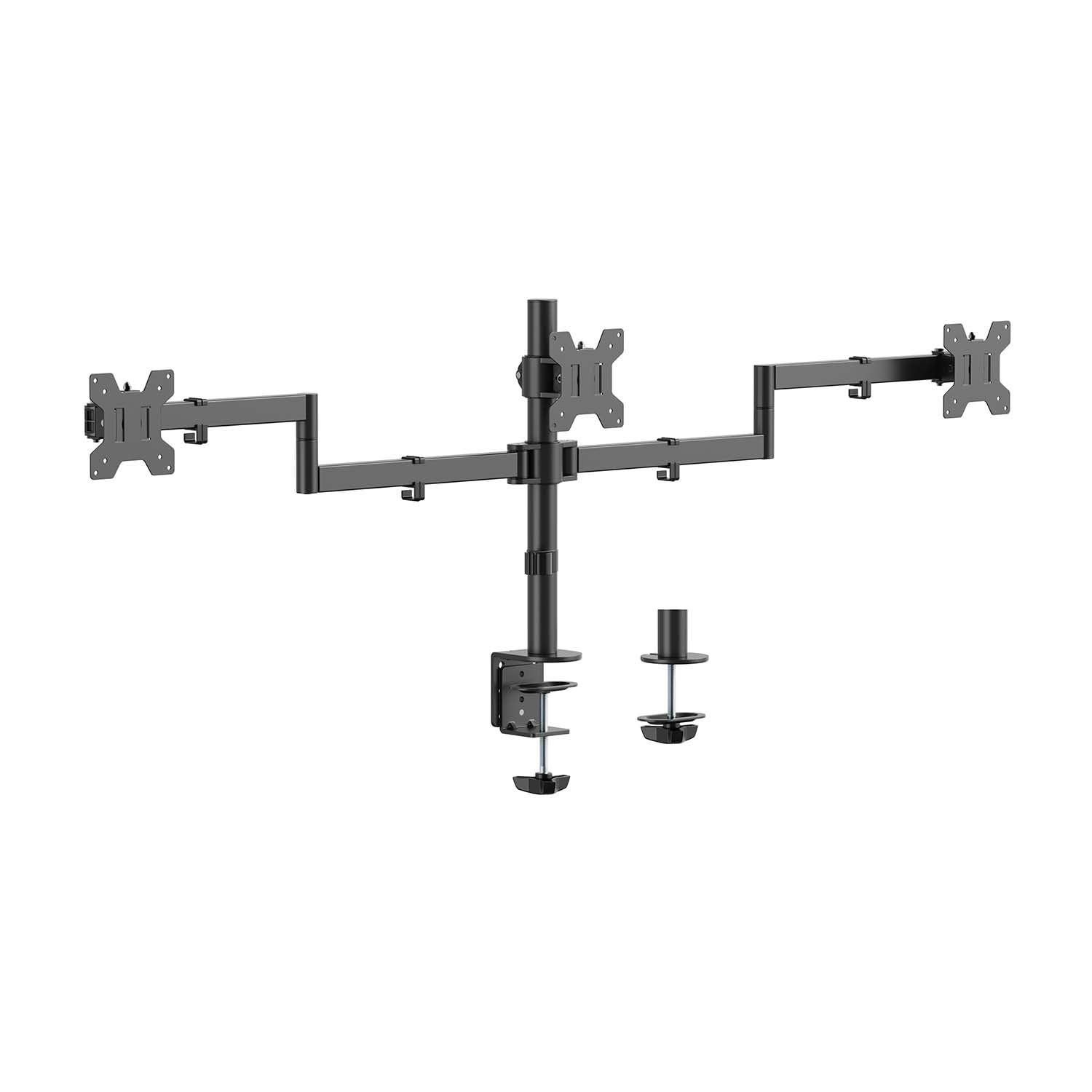 AISENS - DT27TSR-281 - Supporto da tavolo Eco girevole e inclinabile per 3 monitor da 10 kg (3 pin, 2 braccia) da 13-27, nero