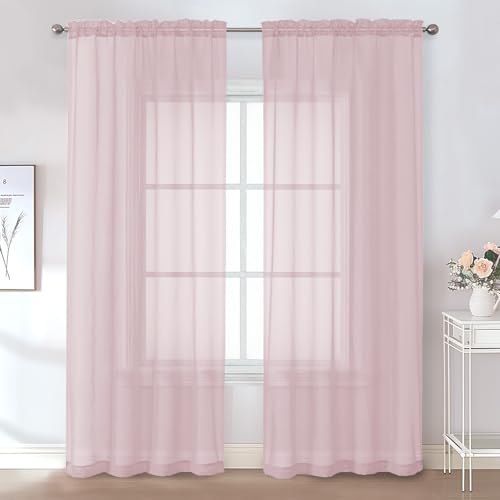 Chyhomenyc Juego de 2 paneles de cortinas traslúcidas color rosa rubor de 84 pulgadas de largo, cortinas rosas filtrantes de luz para sala de estar, cortinas suaves para ventana de dormitorio, 42