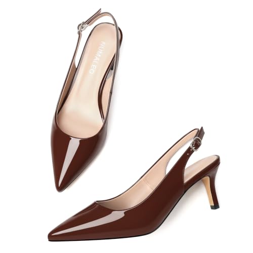 Image of NUMALEO Slingback Heels for Women Pointed Close Toe Kitten Heels Patent Pumps Dress Party Comfy Heeled Sandals Stiletto 2.5 Inch Dress Shoes