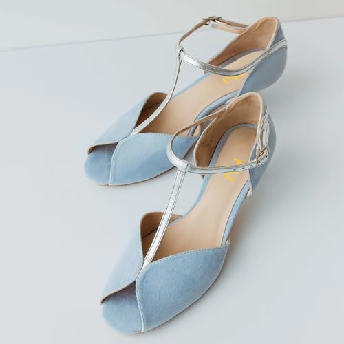 FSJ Women Low Kitten Heel D'Orsay Dress Pumps T-Strap Petal Peep Toe Ankle Strap Sandals Adorable Vintage Dance Shoes Size 4-16 US3