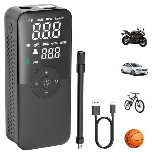 Bomba De Aire Inalámbrica Para Neumáticos - 90 PSI, Luz LED, Digital, Para Coches, Bicis, Scooters