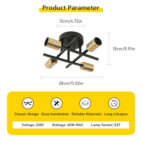 Dorlink Chandelier Light, 4 Lights Industrial Ceiling Light Black Gold - Image 2