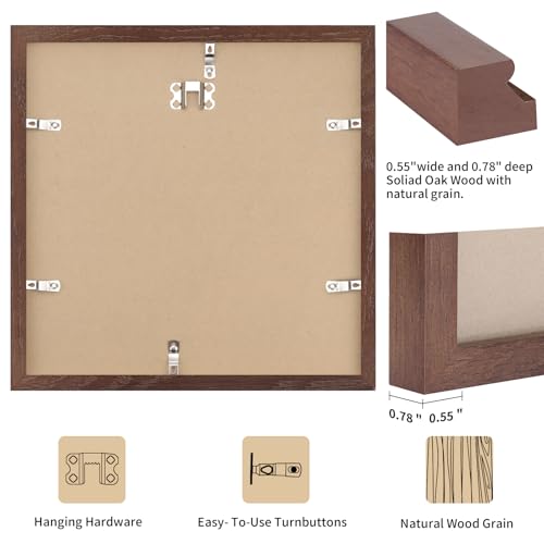 puthiac 12x12 Walnut Oak Wood Picture Frame - Minimalist 12x12 Poster Frame, 12"x12" Picture Frame Wood, Natural Solid Wooden Picture Frames for Wall Art Photo and Prints (1 Pack, Walnut)