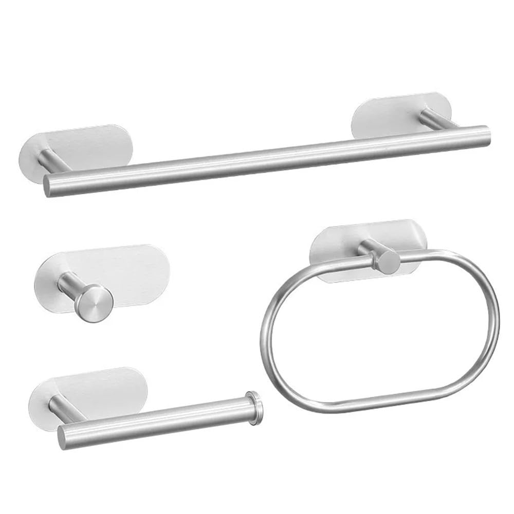 Toallero de aro para baño, Barra Colgante para baño, Gancho para Ropa, Soporte para Toallas de Papel, Juego de 4 Piezas Dorado, Juego sin Perforaciones para baño, 4 Piezas