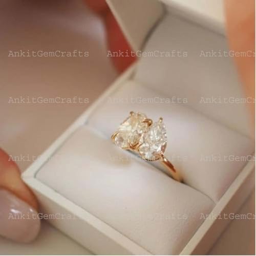 Oval & Pear Moissanite Two Stone Engagement Ring 14K Solid Gold Toi et Moi Ring Double Stone Bridal Promise Jewelry Gift for Women4
