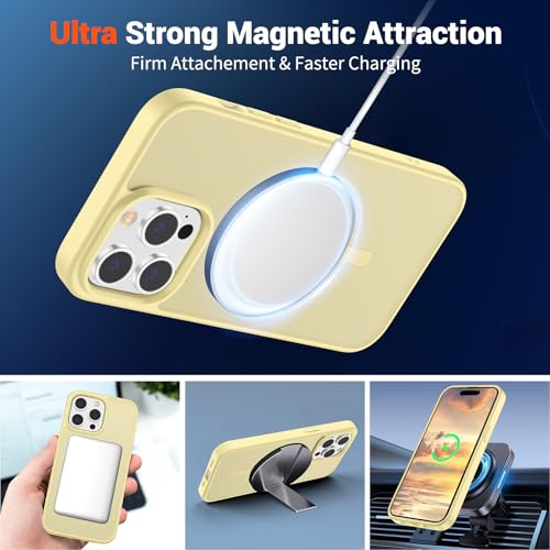 Image of SUPFINE Magnetic for iPhone 14 Pro Case (Compatible with MagSafe) (Military Grade Drop Protection) Slim Translucent Matte Shockproof with Anti-Fingerprint Phone Case,Buttercream Yellow