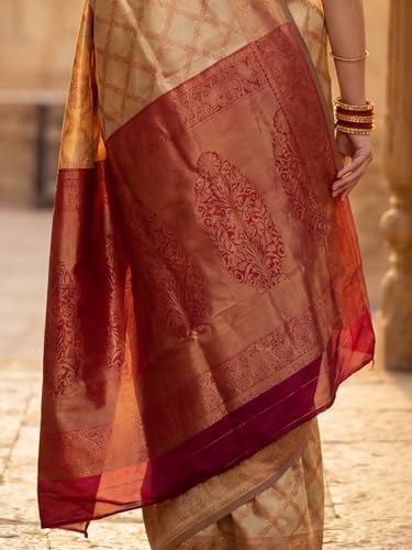 Image of AKHILAM Women's Kanjivaram Woven Soft Silk Saree With Blouse Piece