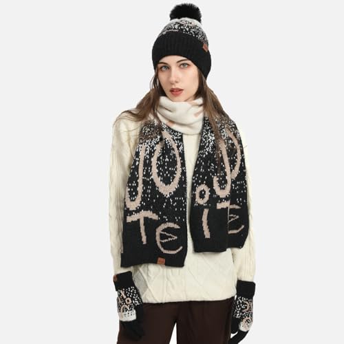 3Pcs Winter Beanie Hat Scarf Gloves Set for Womens Men Letter Warm Knit Ski Cap Touchscreen Mittens Couples Matching Outfit2