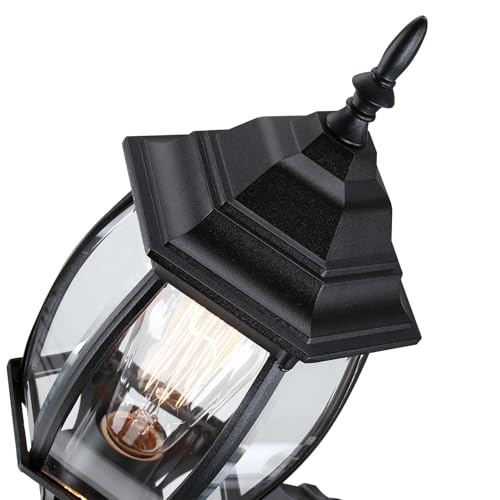 Image of 16.8 Inch Outdoor Porch Light - Black Outside Light for House, Metal and Glass Exterior Wall Sconce, Waterproof Wall Mount Outdoor Lantern for Garage,Front Door,Balcony,E26 Base