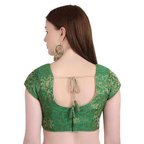 Image of Women's Short Sleeve Brocade (Chanderi) Readymade Stitched Saree Blouse Ready to Wear Half Sleeves Ladies Blouse
