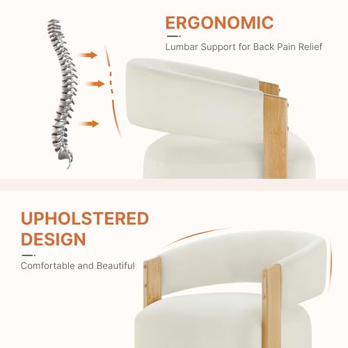 Image of KISLOT Upholstered Dining Chairs with Casters, Modern Barrel Side Armchair with Rollers & Wooden Armrest for Dining Room, Bedroom, Kitchen, Reading Room, Beige, Set of 2
