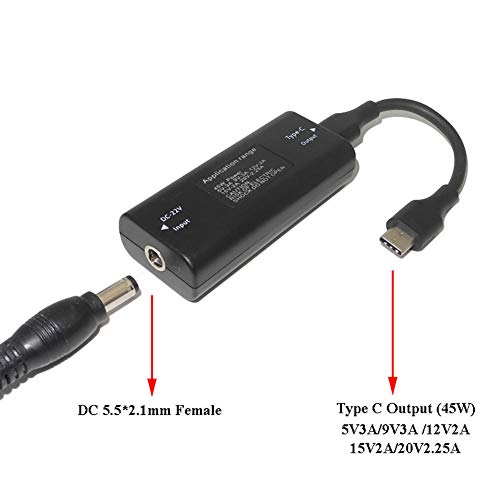 hudiemm0B USB Type C Converter, 45W DC 22V USB Type C Laptop Power Charger Adapter Converter for Lenovo HP Asus E