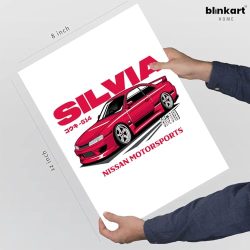 Image of BLINKART Nissan Silvia S15 CarFramed Posters Gift Items Boys Room Wall Decoration Bedroom Office Studio Synthetic Wood Frame & Acrylic Glass Ready to Hang - 12x8 Inch, (A4 Size) - CAR-173