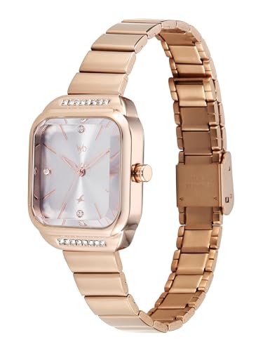 Image of Fastrack Vyb Seeker with Quartz Analog Light Grey Dial Rose Gold Stainless Steel Strap Watch for Girls - FV60124WM01W