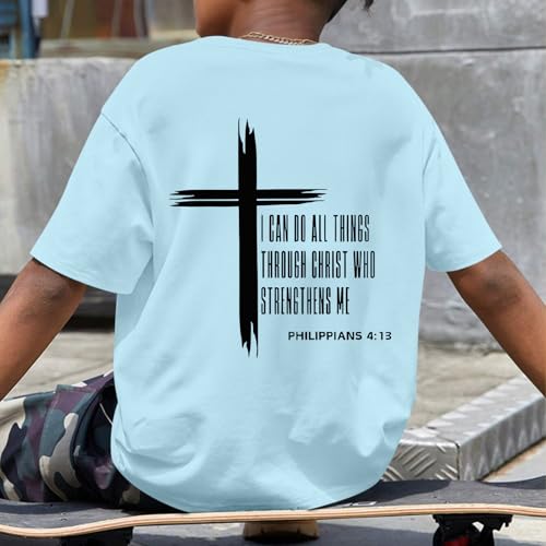 Image of KEEVICI Boys Christian Graphic Tees God Jesus Shirts for Kids Cross Faith Bible Verse Inspirational Religious Cotton T Shirt
