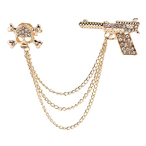Image of Gothic Halloween Skull Hand Brooch Pin for Women Men Punk Vintage Crystal Skeleton Tassel Chain Lapel Pins Dark Skull Brooches Sweater Suit Accessory