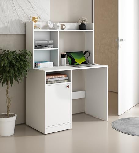 Image of Revon Study Table | Engineered Wood | Frosty White Finish | Free Standing | Stylish and Durable | Knock Down | 36 Months Warranty