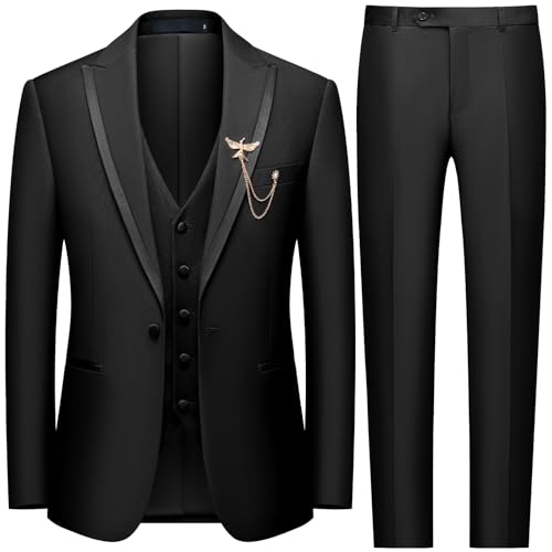 WEEN CHARM Men's 3 Piece Suit One Button Blazer Jacket Vest Pants Set Slim Fit Formal Wedding Business Suit Tuxedo Suit