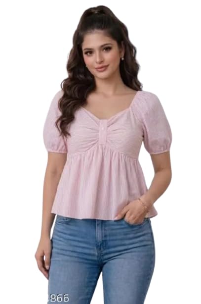 messica Women’s Smocked Peplum Top | Puff Sleeve Square Neck Casual Top | Stylish Summer Wear Blouse-picture-52