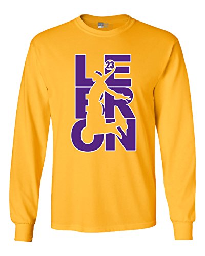 Beach Open Long Sleeve Adult T-Shirt L23 Fan 23 LA Basketball DT (Small, Gold w/Purple White)