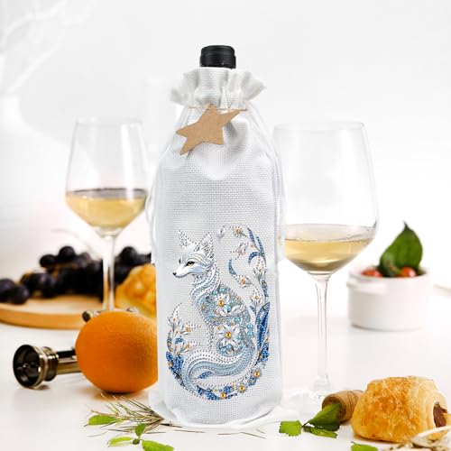 Image of DIY 5D Diamond Painting Gift Wrap, Special Shaped Diamond Art Linen Cover for Champagne Decoration, Christmas Wedding Birthday Party Supplies (Beautiful Fox)