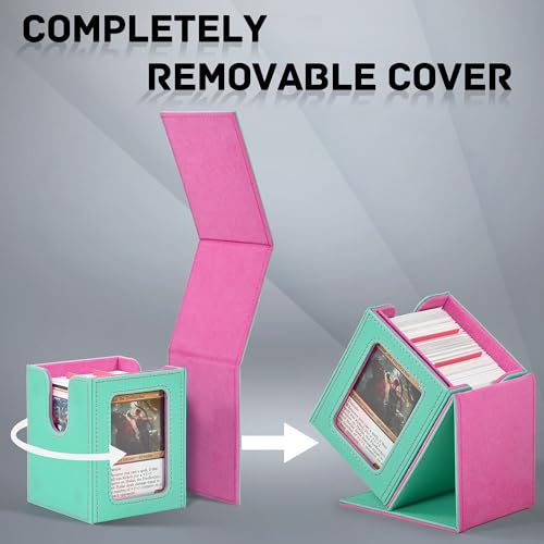 Image of ZLCA MTG Deck Box with Commander Window Display, Trading Card Storage Box Holds 100 Double-Sleeved Cards Suitable for TCG /CCG /PTCG /EDH /Magic /Sport Cards (Aqua&Pink)