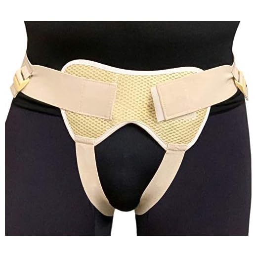 Hernia Belt - Truss Hernia Support Brace Left Right Side for Men and Women with 2 Compression Pads and Adjustable Straps - Single/Double Sports Hernia Brace Free Eyeglass Pouch (Beige, Adult - Large)