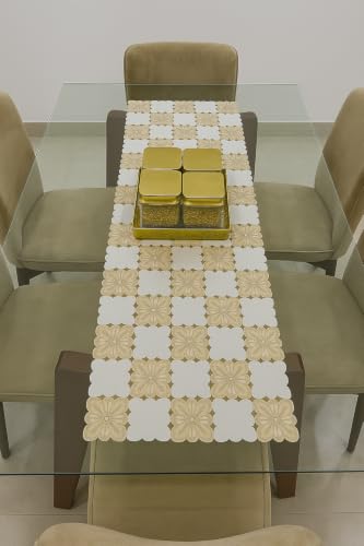 Image of Dakshya Industries Dining Table Mats Round PVC Set | 6 Waterproof Placemats (38 x 38 cm) + 1 Table Runner (91 x 33 cm) | Heat Resistant, Kitchen Decor (Elvoria)