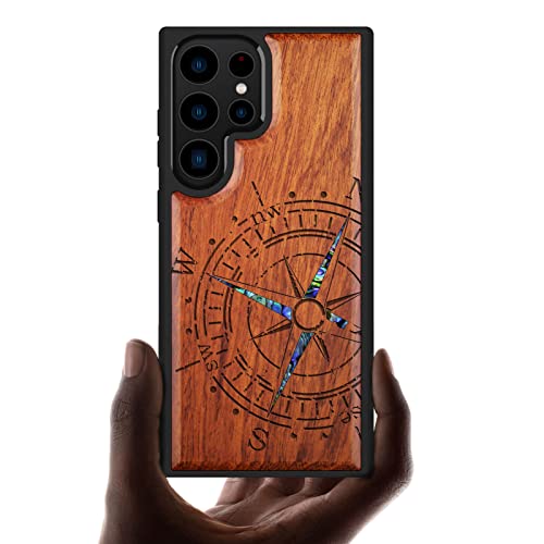 Coque en bois pour Samsung S23 Ultra gravée avec incrustation coquille haut de gamme
