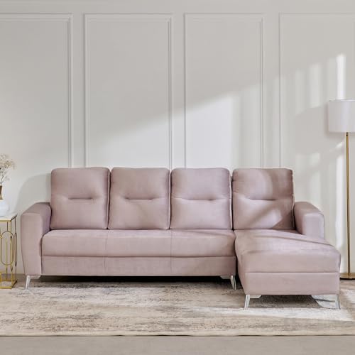 Image of Home Centre | Helios Vive | 4-Seater | with Lounge | Fabric|Solid Wood | Corner Sofa | Beige | 1 Year Warranty