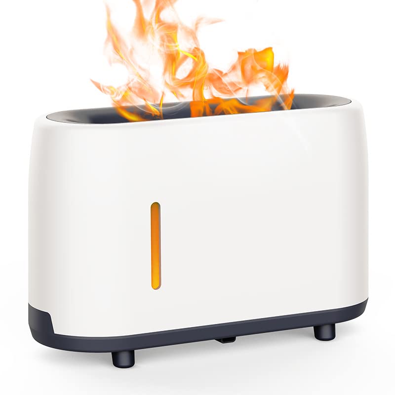 Flame Aroma Diffuser 240ml – Ultrasonic Essential Oil Humidifier with Remote Control, LED Flame Light, Timer, Mist Modes & Auto Shut-Off – White Home Fragrance Air Freshener